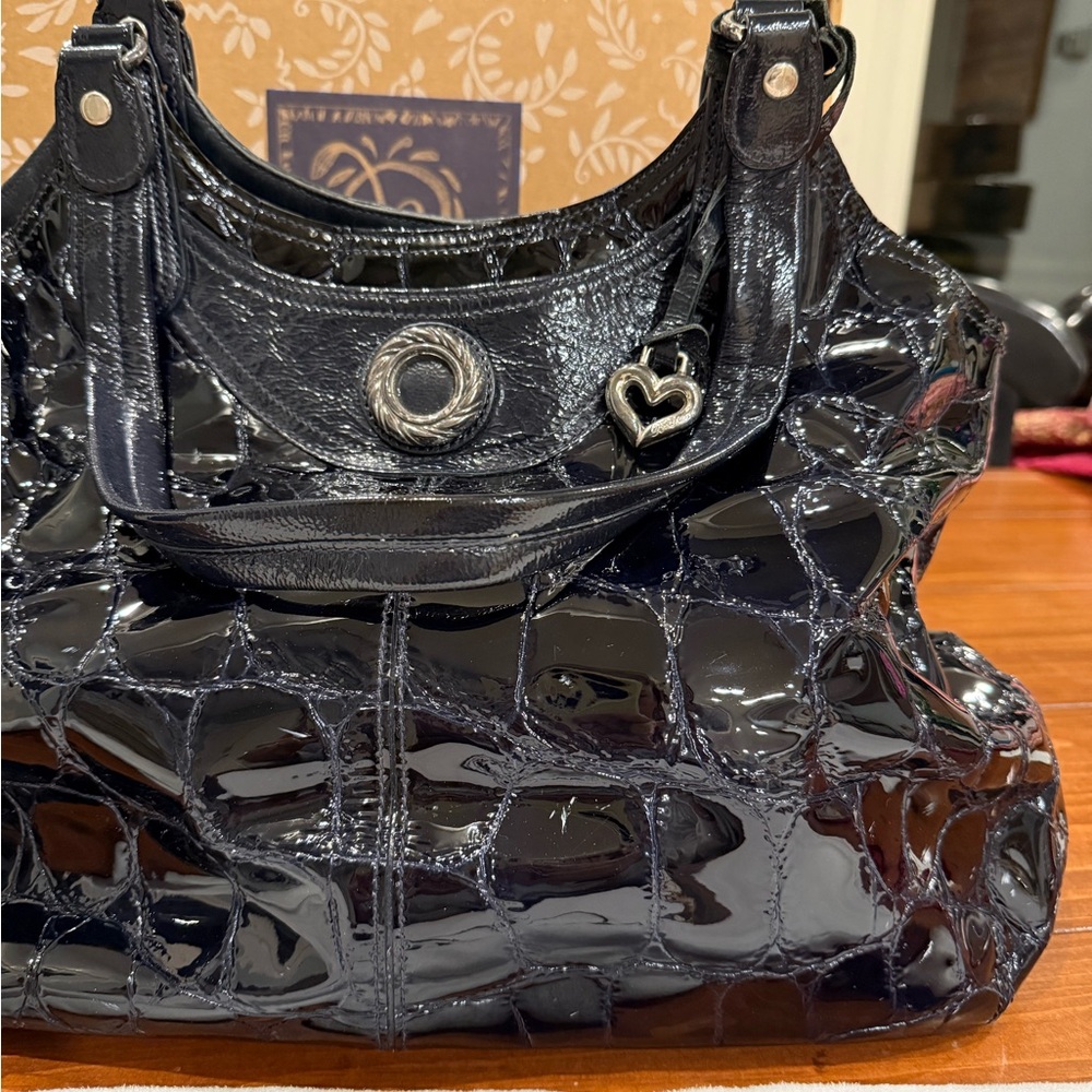 Vintage Brighton Patent Leather Bag - Navy